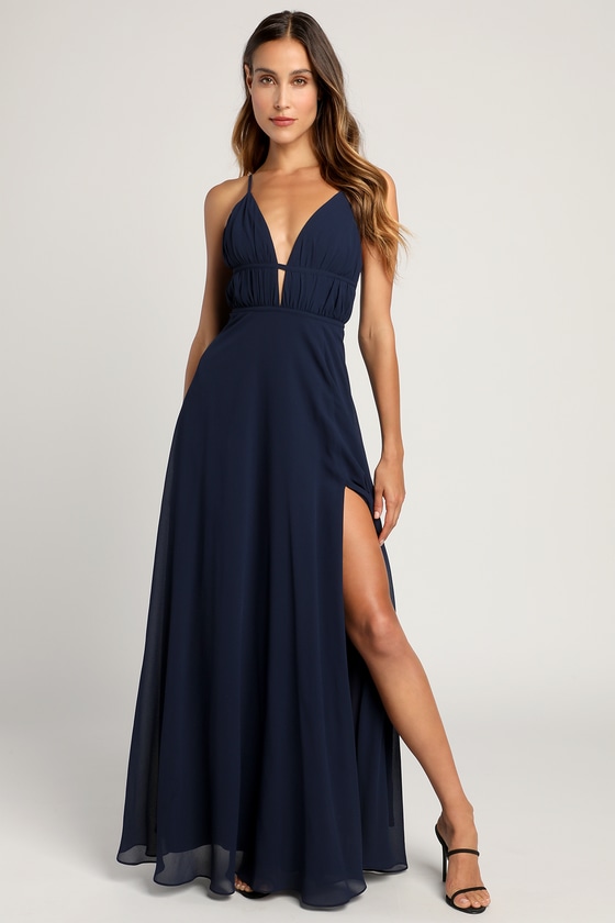Navy Blue Maxi Dress - Sleeveless Dress ...